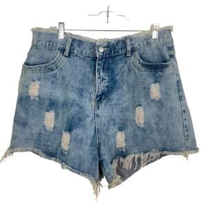 Hayden Los Angeles Size 1XL High Rise Distressed Denim Jean Shorts Raw Edge